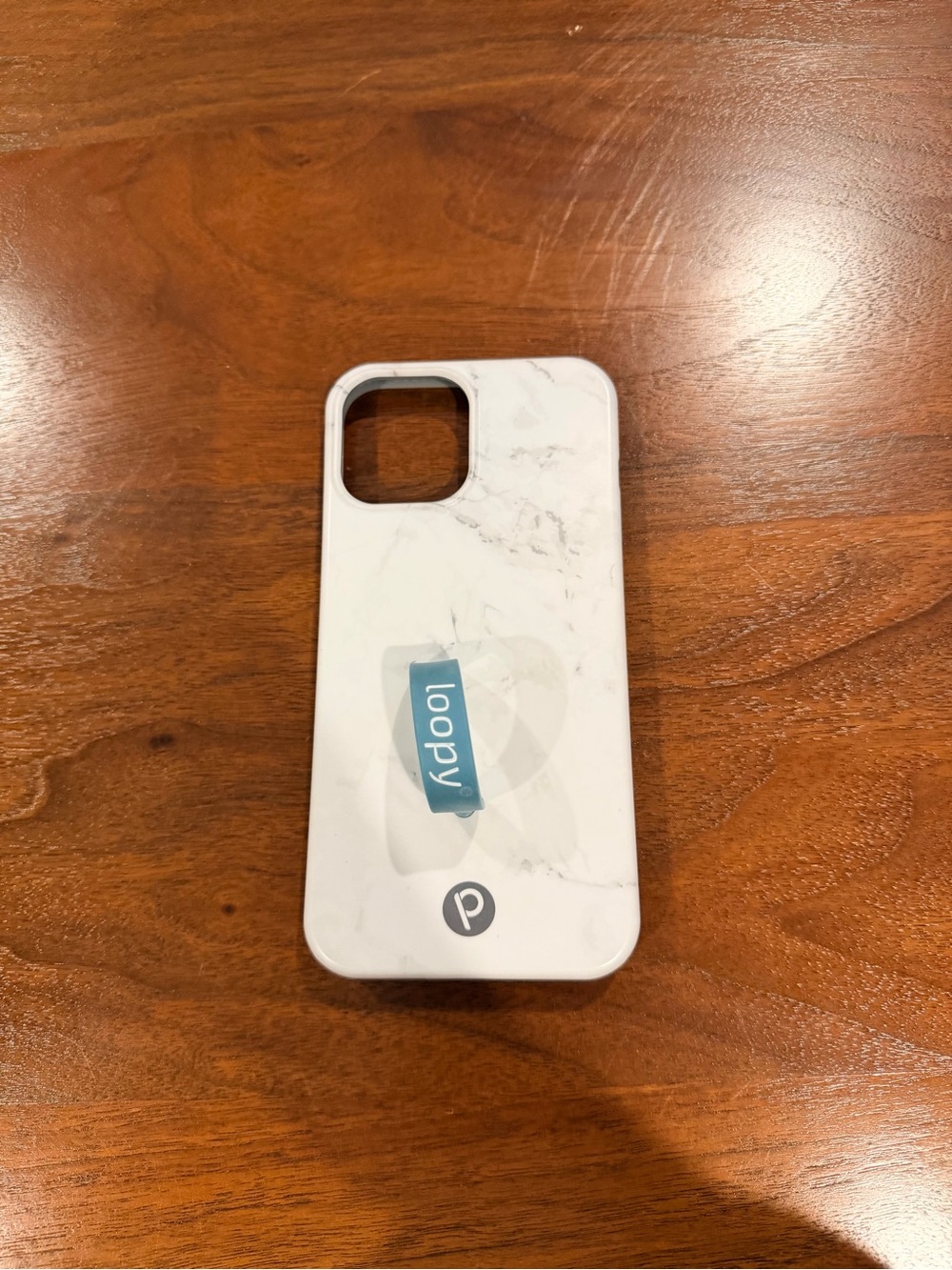 Loopy Case White Marble Phone Case with Blue Grip Loop Accent -IPhone 12 Pro Max